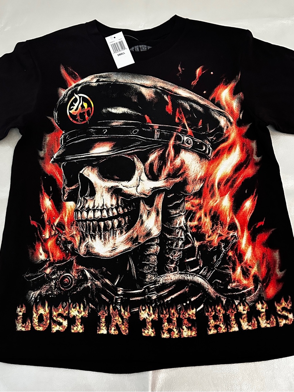 Men's Black Short Sleeve Tee with Fiery Skull Graphic